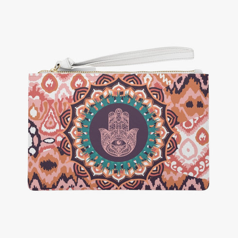Orange Hamsa Wristlet Handbag